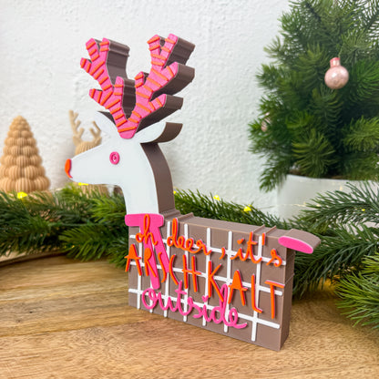 Winter Schriftzug „oh deer, it's ARSCHKALT outside“ als Rentierfigur mit Geweih in Pink und Orange
